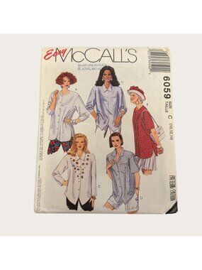 Vintage 1990s McCalls Sewing Pattern 6059 Misses Shirts Size 10-14 Uncut
